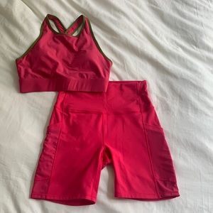 Hot pink fabletics shorts and sports bra outfit